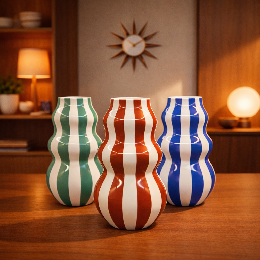 Mid-Century Striped Ceramic Vase