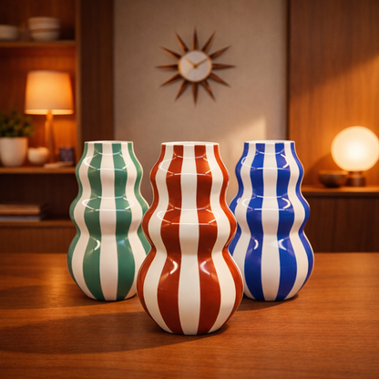 Mid-Century Striped Ceramic Vase