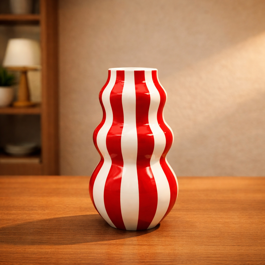 Mid-Century Striped Ceramic Vase